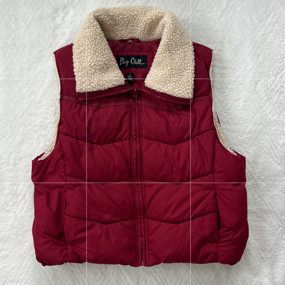Big Chill Burgundy Puffer Vest w/ Sherpa Collar – Cozy Winter Layer